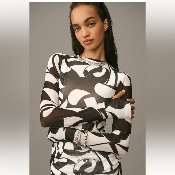 Anthropologie NWT Farm Rio Long-Sleeve Mock-Neck Mesh Slim Midi Dress size S - Picture 3 of 16